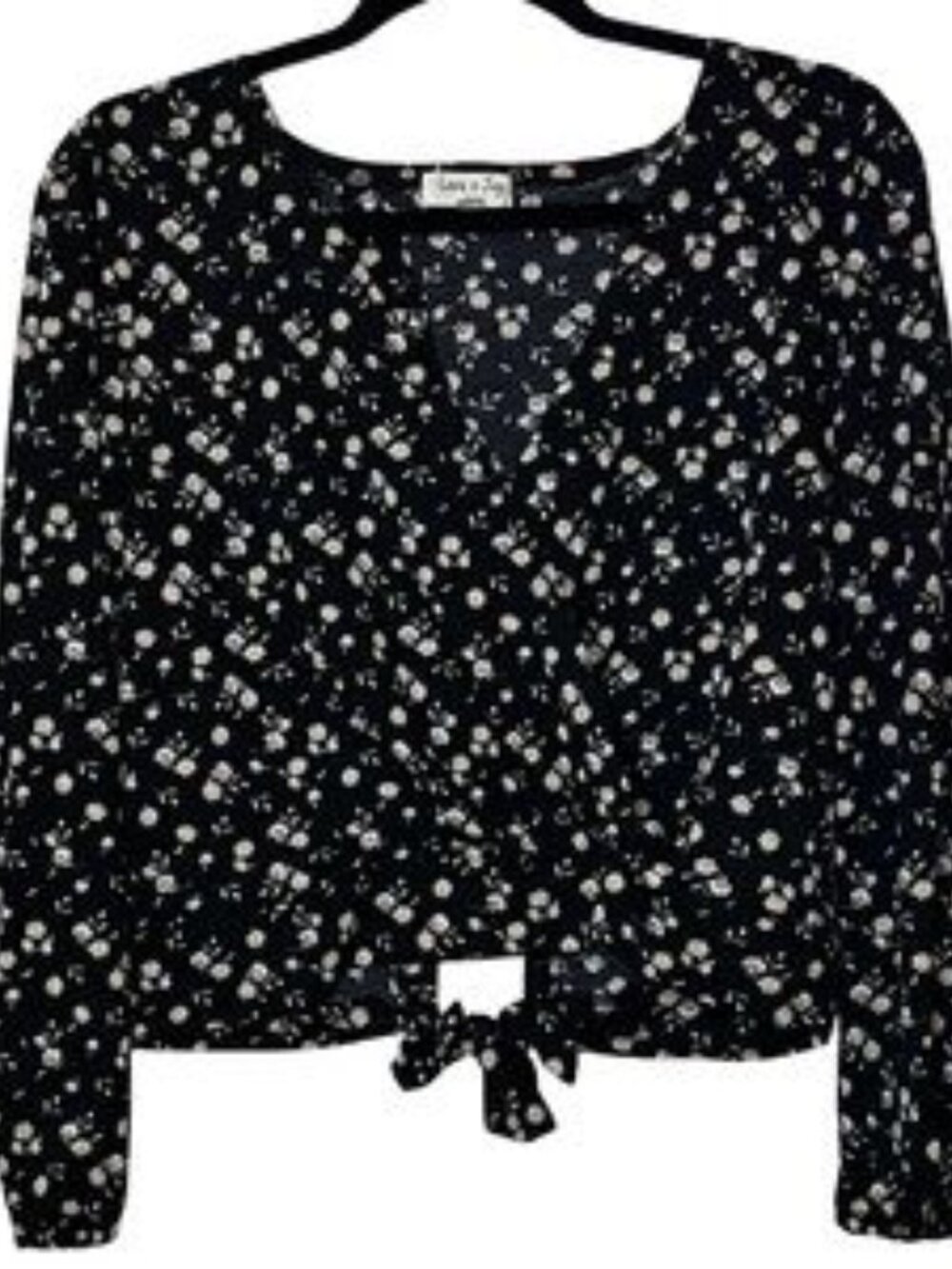 Floral Tie-Back Long Sleeve Cropped Top